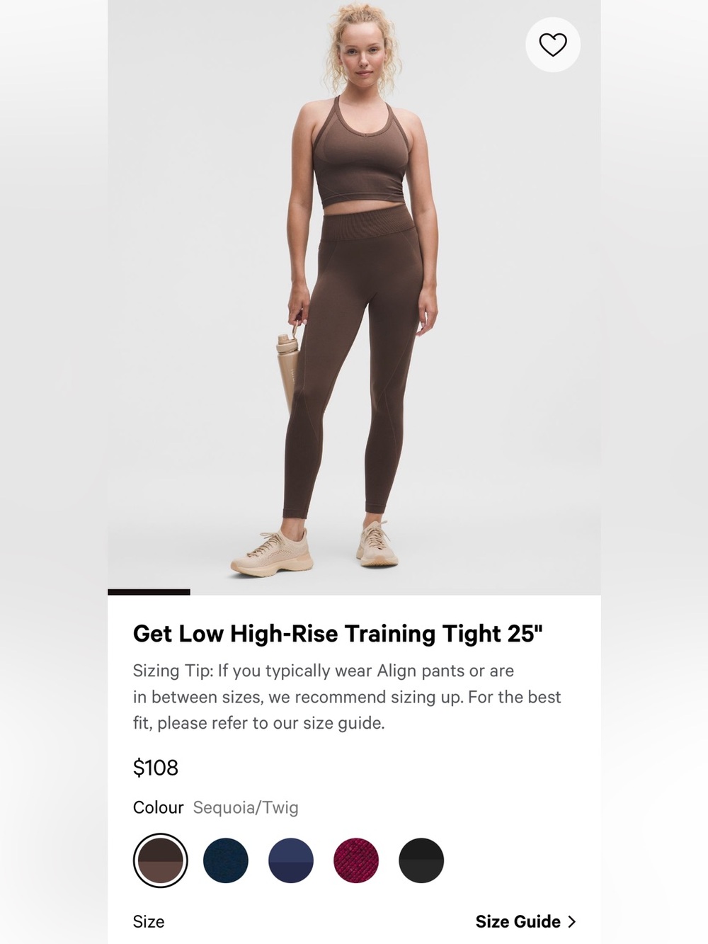 Lululemon NWT $108 Get Low High-Rise Training Tight 25" Sequoia/Twig